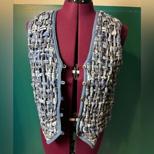 KEREN hart Textured Blue and Gray Denim Weave Vest Unique